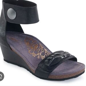 Aetrex Women Becca Strap Ankle Hook&loop Wedge Leather Sandals shoes sz 8.5
